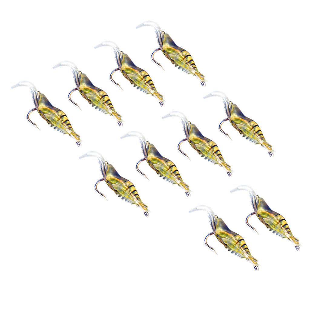 10pcs Shrimp Simulation Soft Prawn Lure Bait Hook Tackle Bass Fishing Lures