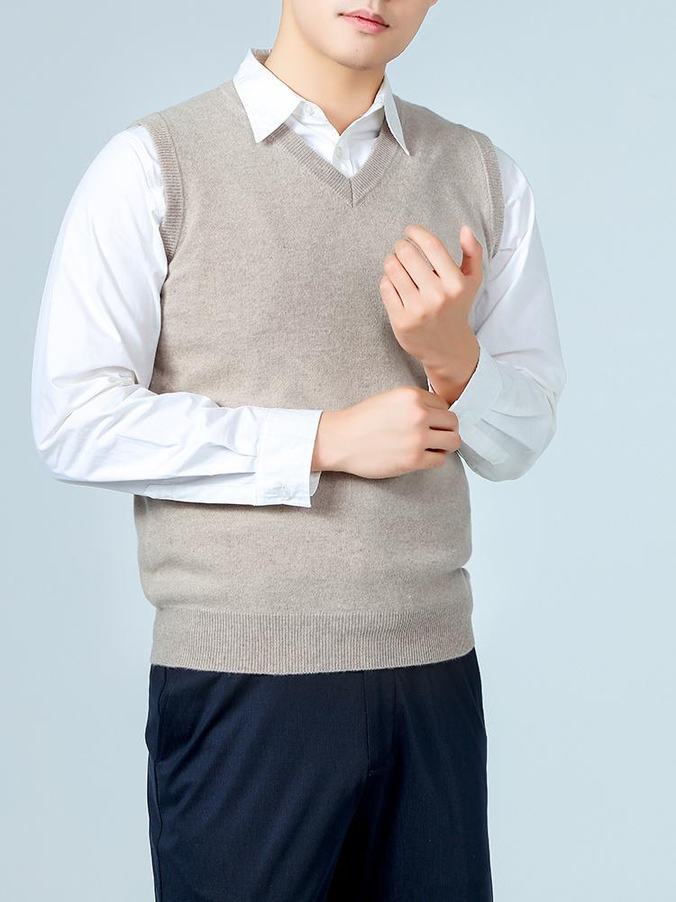 100% Merino Reine Wolle Herren V-Ausschnitt Weste Ärmellos Pullover Herbst Winter Dick Lässig Mode Gestrickt Kaschmir Pullover