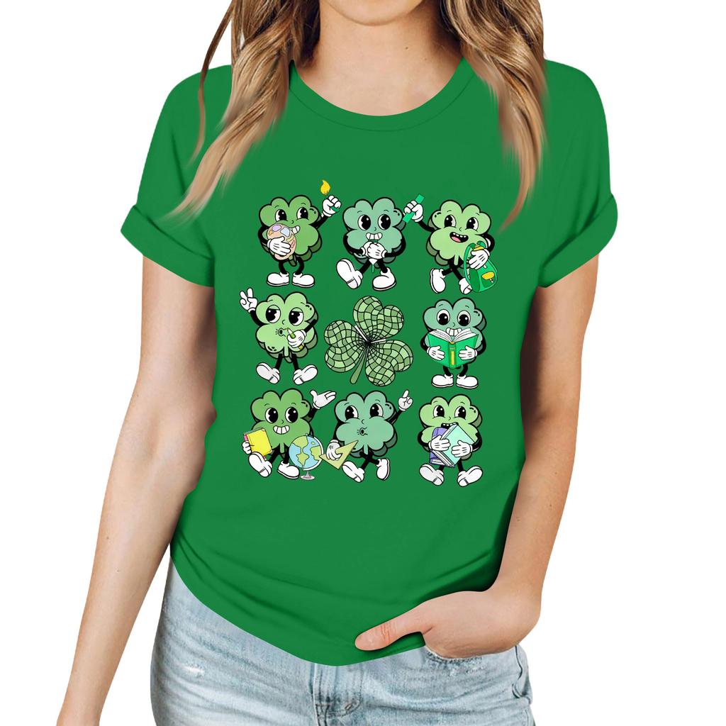Women's Casual Saint Patrick Print T-Shirt Round Neck Pullover Short Sleeve Top