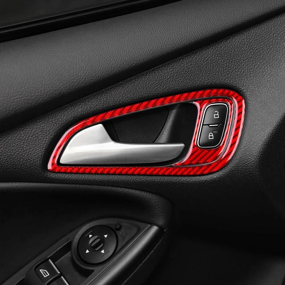 Real Soft Carbon Fiber Sticker Car Inner Door Handle Panel Trim For Ford Focus SE RS ST Ecoboost 2015 2016 2017 2018 LHD RHD
