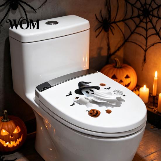 Waterproof PVC Toilet Stickers Halloween Sticker, Ghost And Skeleton Print Decals, Easy Removable Seat Art Peel Stick Spooky Stickers, for Bathroom
