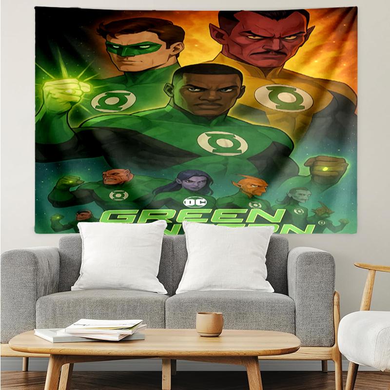 Green Lantern Print Tapestry, Backdrop, Easy Setup, Ideal for Bedroom, Office & Living Room, with Aesthetic Wall Hanging Decor.