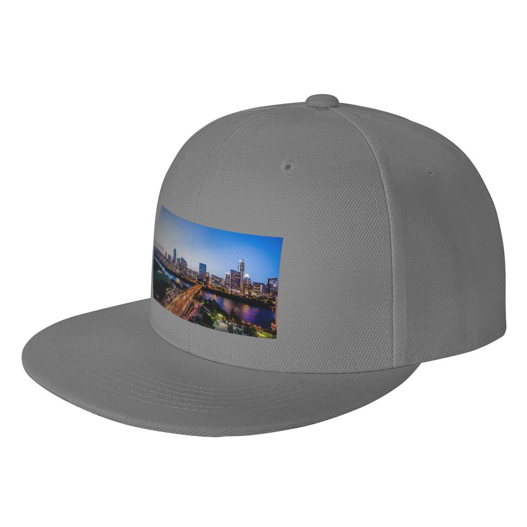 Fashion Austin  Texas  City Skyline  City Lights Flat Brim Sun Hat  Cycling Summer Hat