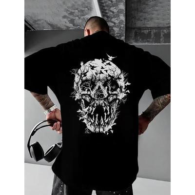 Men'S T-Shirt with Striking Skull And Tree Branch Print On Back Bold Artistic Design ,Comfortable Casual Wear Suitable for Everyday Outings