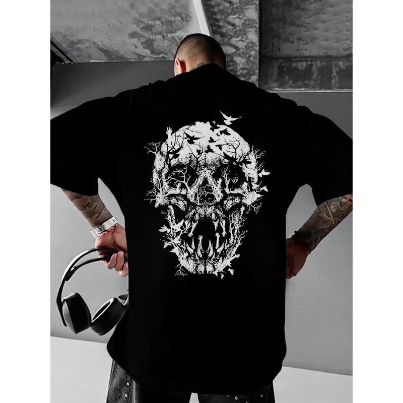 Men'S T-Shirt with Striking Skull And Tree Branch Print On Back Bold Artistic Design ,Comfortable Casual Wear Suitable for Everyday Outings
