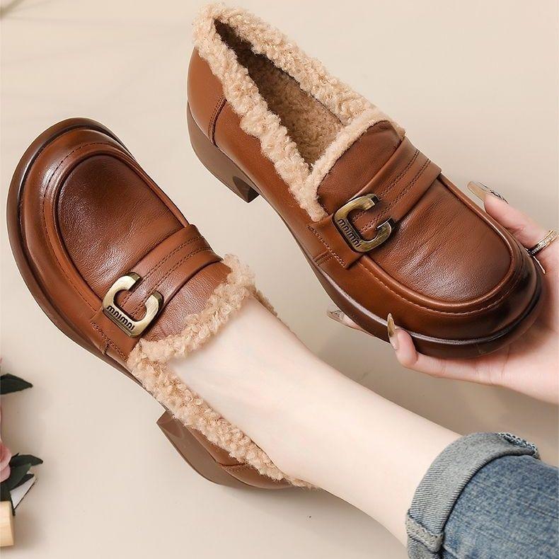 Women's Black Waterproof Non-Slip Thick Sole Velvet-Lined Casual Loafers