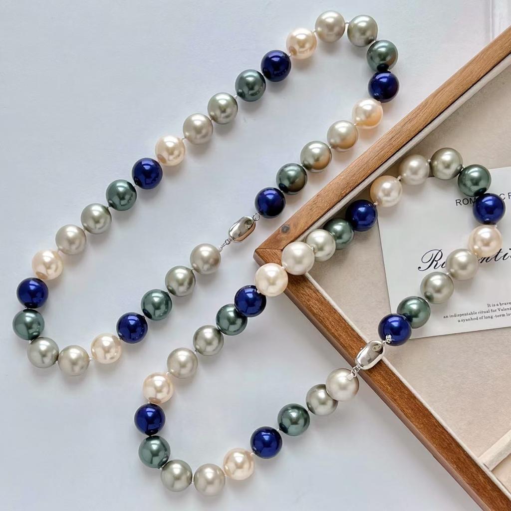 14Mm Vintage Design Sense Mixed Color Candy Faux Crystal Pearl Collarbone Chain Necklace