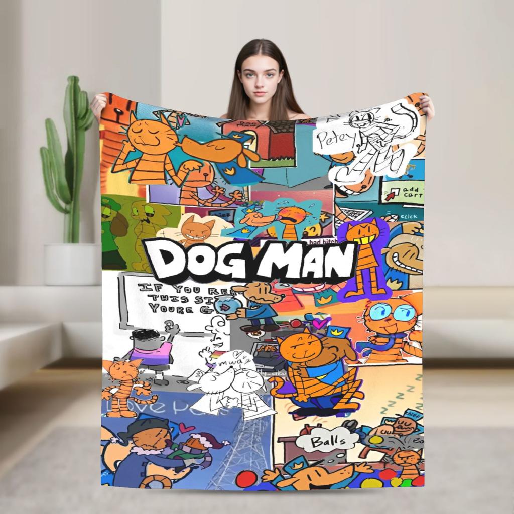 Dog Man Dogman Movie Comic Blankets Cartoon Flannel Awesome Breathable Throw Blankets for Coverlet Summer
