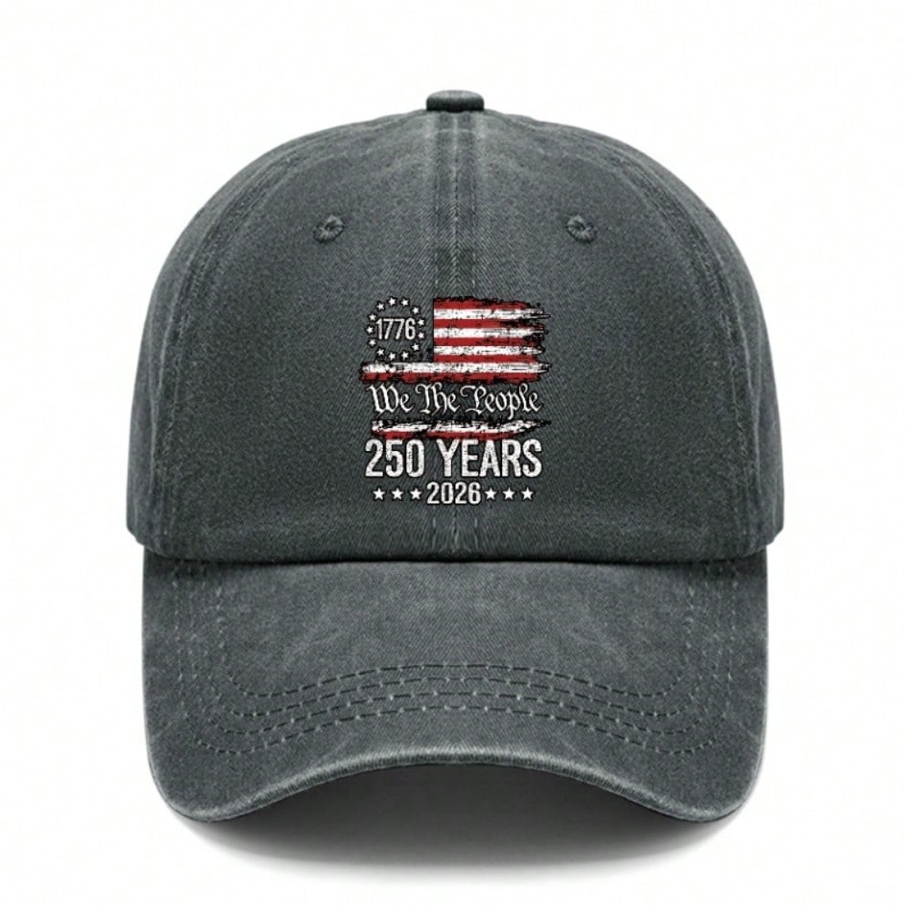 Patriotic Baseball Hat - Vintage Washed Print 1776-2026 USA Flag Adjustable Sun Cap Unisex Casual Daily Wear Baseball Cap