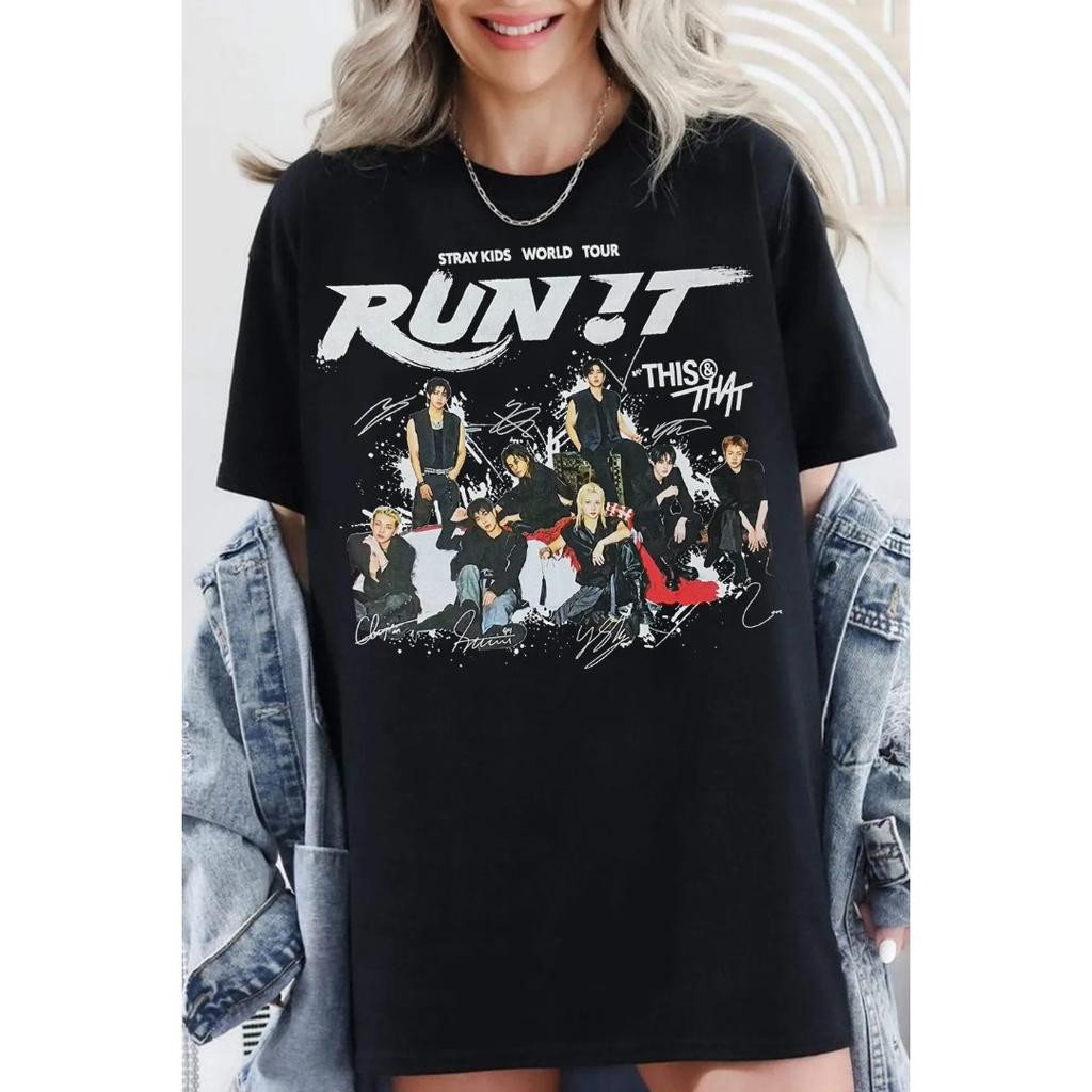 SKZ World Tour Print T-shirt Men Women Streetwear Oversized Y2k Hip Hop Short Sleeves High Quality Loose Harajuku Female Male Clothing