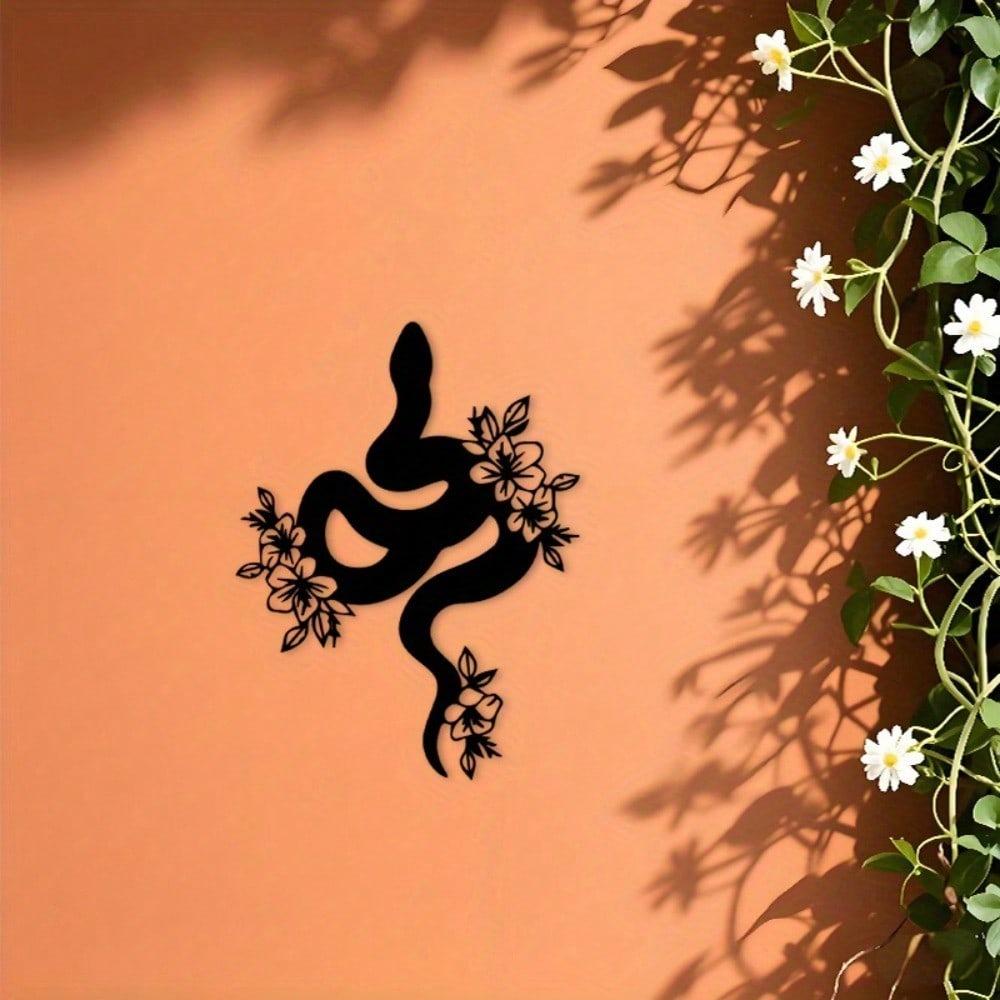 Metal Wall Art Snake Flower Sculpture Iron Home Decor Living Room Patio Gift Reptile Lovers