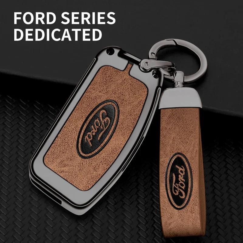 Car Sticker 2025 Hot Leather Car Key Case Cover Keychain Protector Shell for Ford Fiesta Focus 2 C-Max Ecosport S-Max Fusion Mon