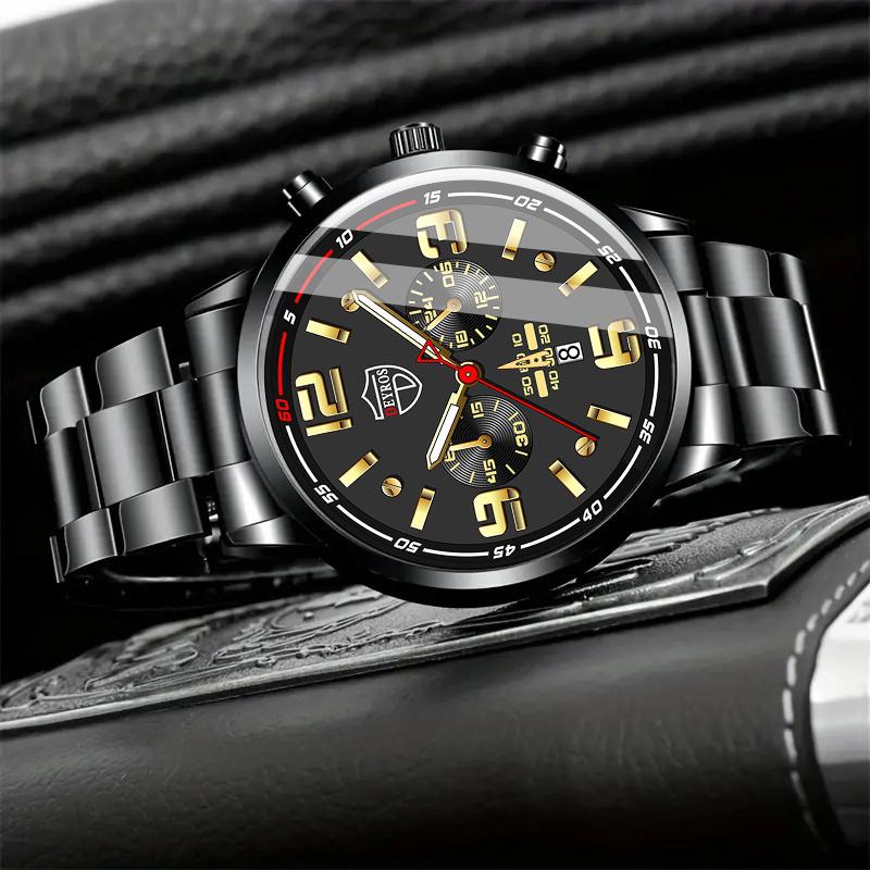 3pcs/set, 1pc Men's Fashion Casual Round Pointer Quartz Watch & 1pc Bracelet & 1pc Necklace, Men's Gifts