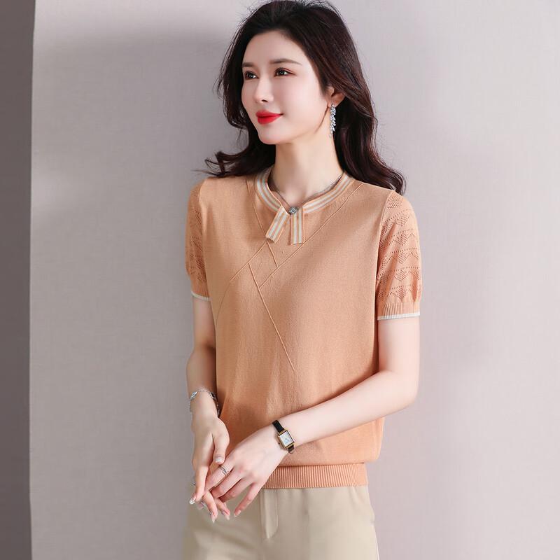 Women's Summer Ice Silk Knit Short-Sleeve T-shirt for Middle-Aged Women