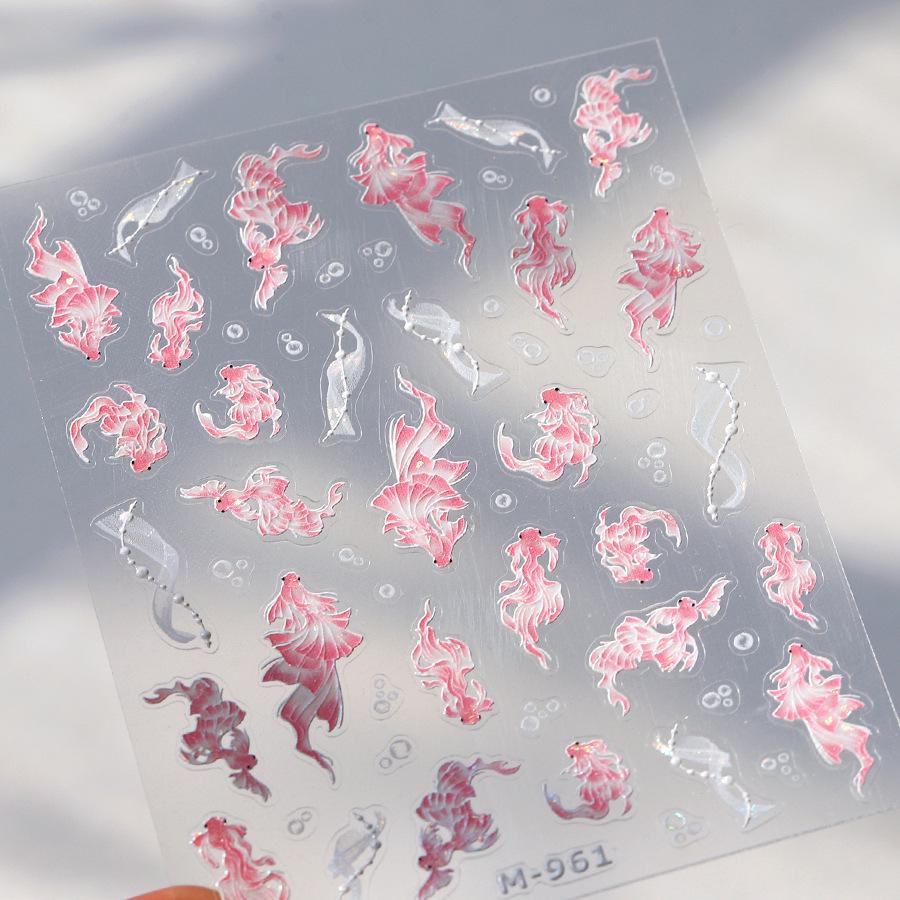 

TENSOR M-960 Матовые прозрачные 3D наклейки для дизайна ногтей с кои из битого стекла с клейкой основой