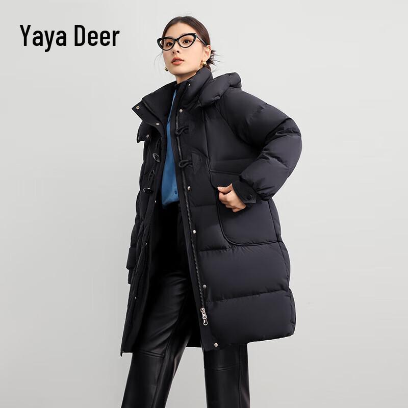 Yalu Women's Solid Mid-Length Down Jacket with Removable Hood