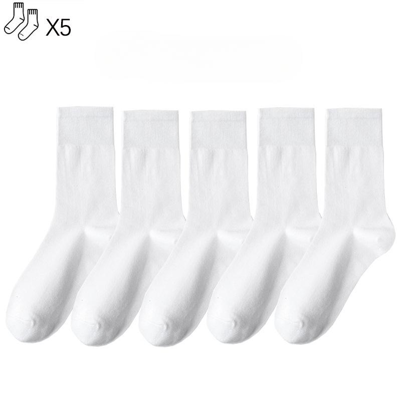 5 Pairs Of Women's Socks Mid Tube Stacked Socks Solid Color Flat Bottom Casual Socks Black And White Spring And Autumn Socks