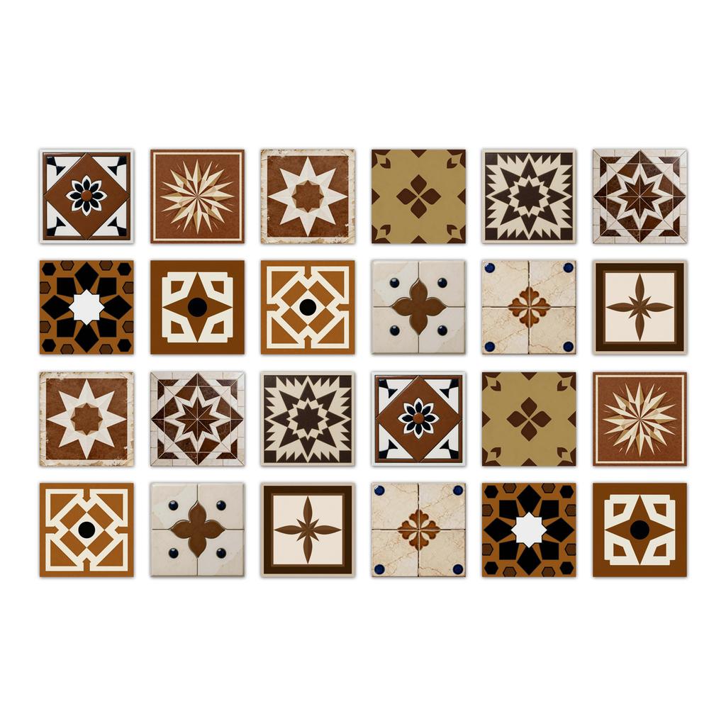 24pcs Mandala Wall Stickers Kitchen Self-Adhesive Waterproof Tile Stickers Bathroom Decor Moroccan Pvc Decal