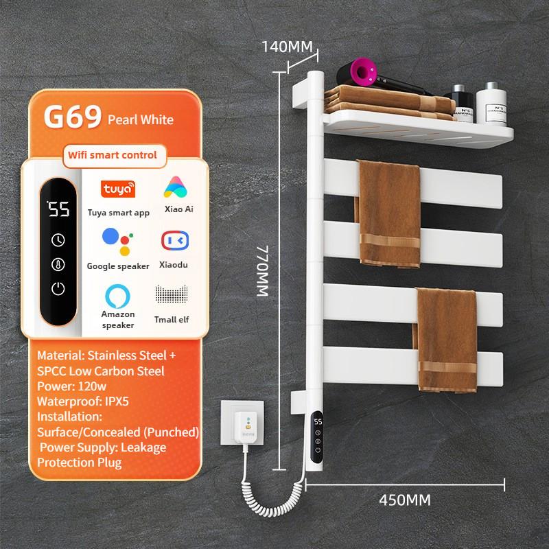 Wall Mounted Rotating Electric Heating Towel Bar Home Bathroom Intelligent Constant Temperature Drying Towel Rack