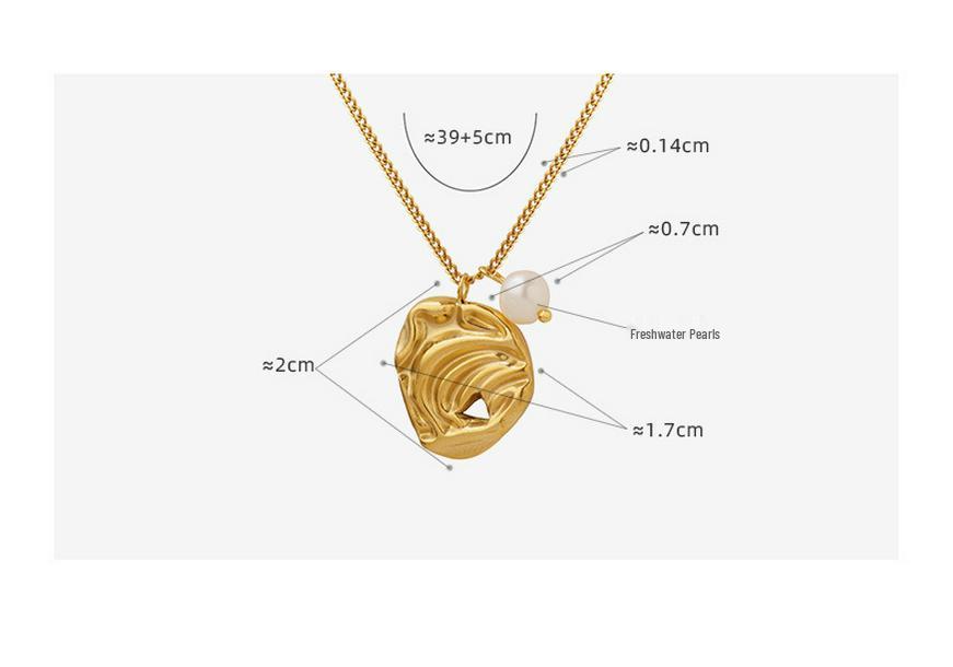 Abstract Art Irregular Pendant Freshwater Pearl Necklace for Women - Gold-Plated Titanium Steel