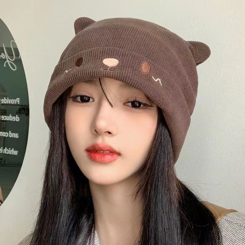 Winter Millinery Korean Knitted Wool Confinement Hat Stacking Hat Thermal Cover Cold Hat Aesop Cartoon Cat Ears