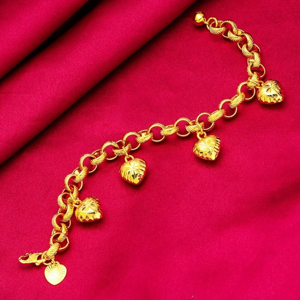 O Chain Gold Plated Heart Bracelet Elegant Charm Bangle Daily Hollow Bracelet  Party
