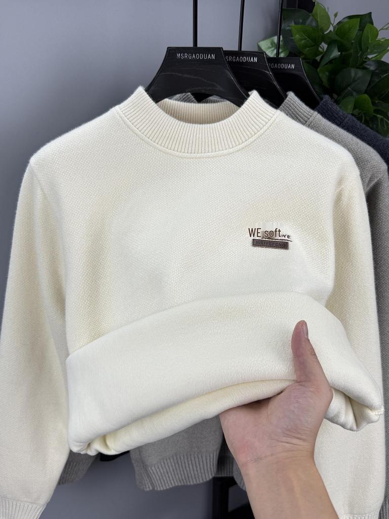 2025 Winter Men's High-End Semi-High Neck Chenille Velvet Sweater: Thickened, Warm Knit Base Layer