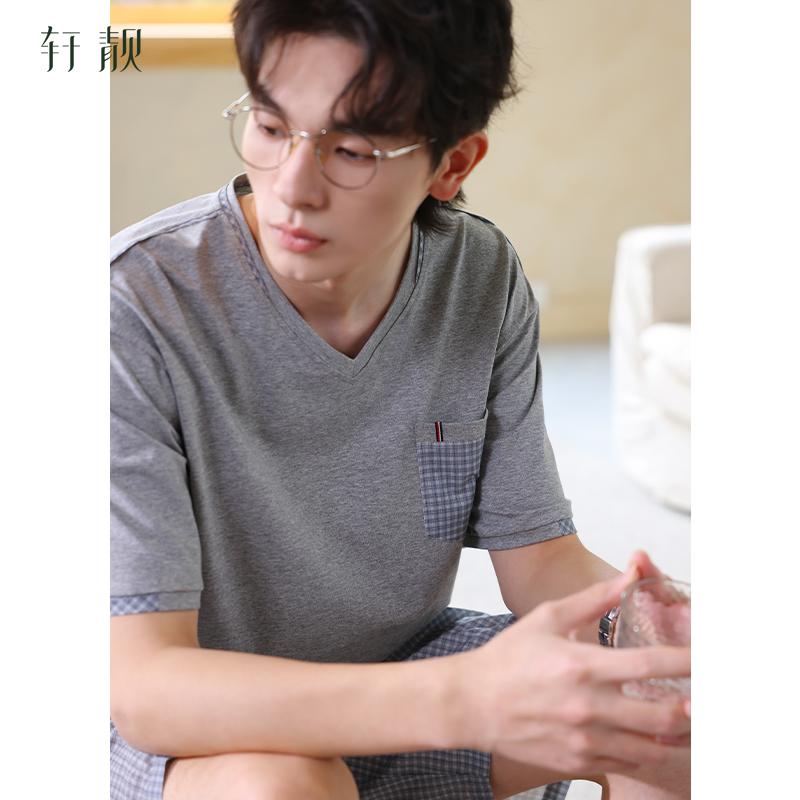 Xuan Liang Men's Sleepwear Summer Thin Style Cool Feeling Pure Cotton Short sleeved Shorts Casual Large Size Outerwear Home Clothing Set