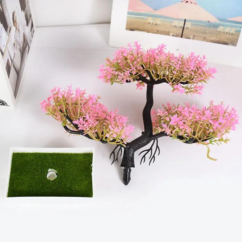 Kunstige planter Bonsai Liten Trepotte Falske Plante Blomster Potte Ornamenter For Hjem Rom Bord Dekorasjon Hotell Hage Dekor