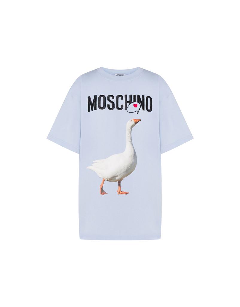 MOSCHINO Goose Logo Cotton Short Sleeve T-Shirt Baby Blue