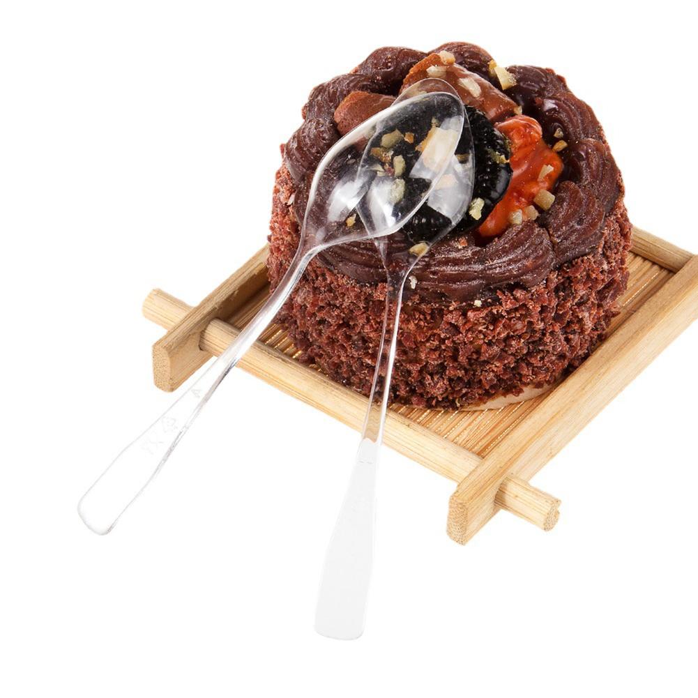 100 ks jednorázových mini degustačních lžiček na zmrzlinový dort Desert Želé pudink Party potřeby Černé/průhledné plastové servírovací lžičky