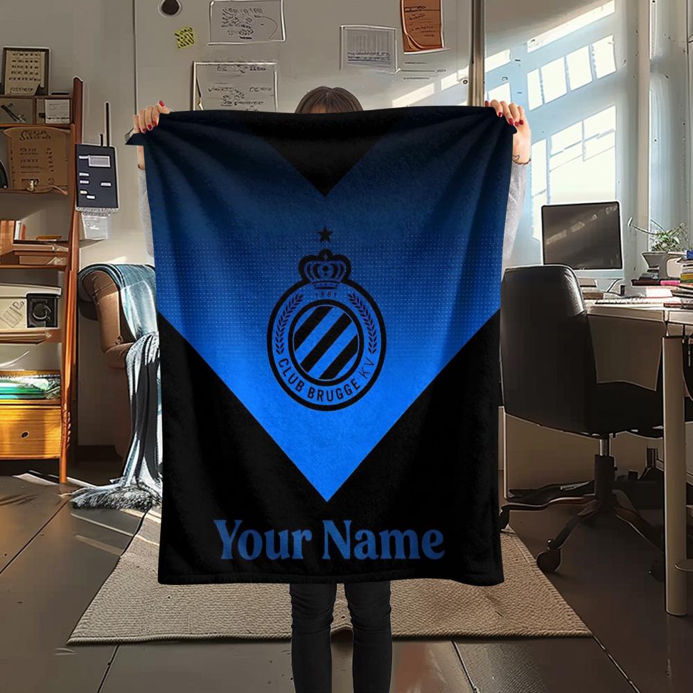 1 Stück Club Brügge Kv Wappen Benutzerdefinierter Name Gemustert Flanelldecke Geeignet für Alle Jahreszeiten Für Heimdekoration Wärme Und Komfort Geschenke Feiertagsgeschenk