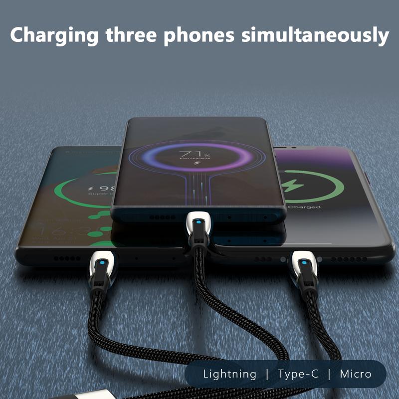 100W 3-In-1 Mobile Flash Charging USB Data Cable Suitable For iPhone 5-14 Huawei Type-C Super Fast Charging 5A Charging Cable