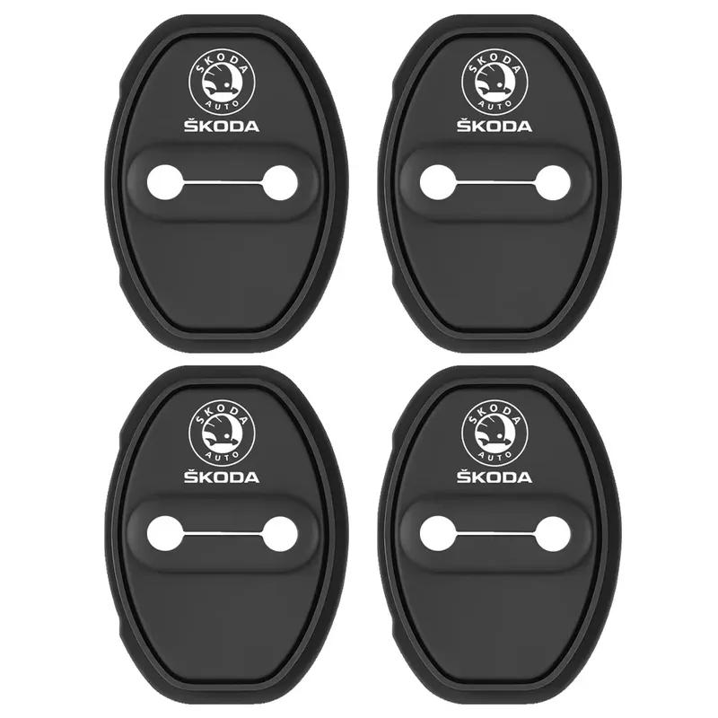 4Pcs Car Door Lock Buckle Silicone Protective Cover for Skoda Octavia Yeti VRS Roomster Citigo Combi Visions Enyaq RS iV Deriv