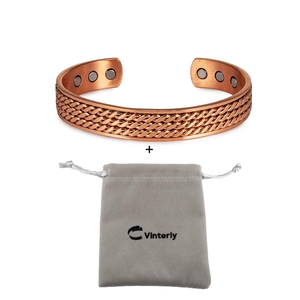 Vinterly Twisted Pure Copper Bracelet for Men Women Magnetic Therapy Adjustable 12mm Wide Health Energy Bangles Magnet Jewelry