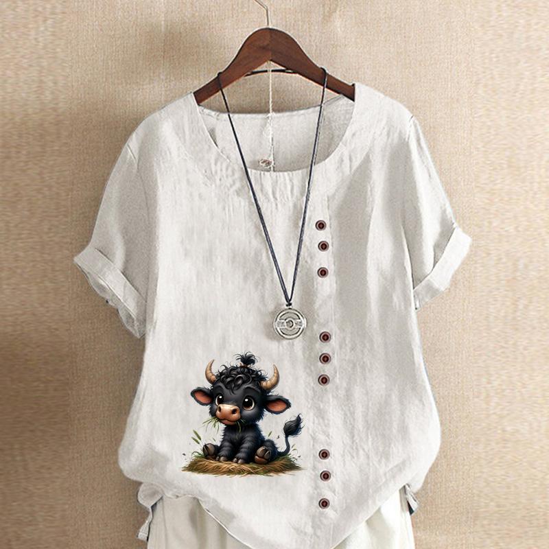 

Женская модная футболка с коротким рукавом Highland Cattle Printed, свободная хлопковая рубашка, повседневная свободная летняя блузка, топы больших размеров 5XL белый