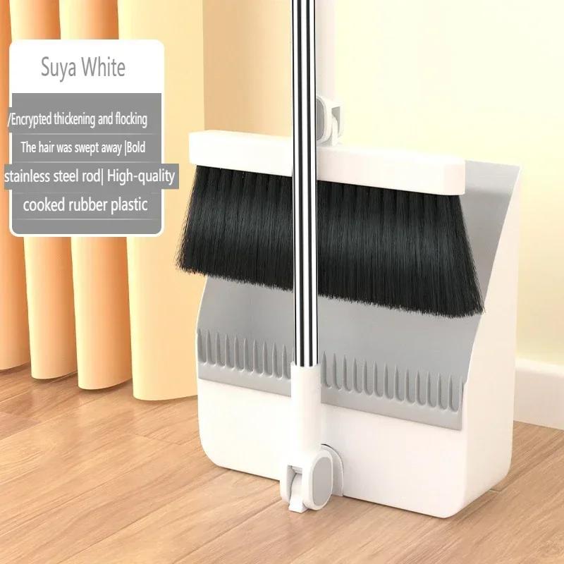 

US Warehouse Quick Ship 2PCS Foldable Broom Set, 180° Rotating Dust Pan with Long Handle, Soft Brush Floor Sweeper белый
