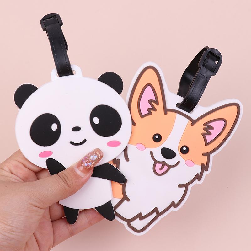 1Pc Luggage Tag Cute Corgi Panda Suitcase Portable Travel Label Accessories