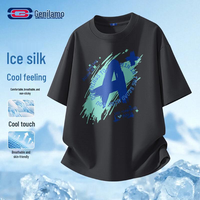 GENIOLAMODE Men s Ice Silk Casual T-Shirt M