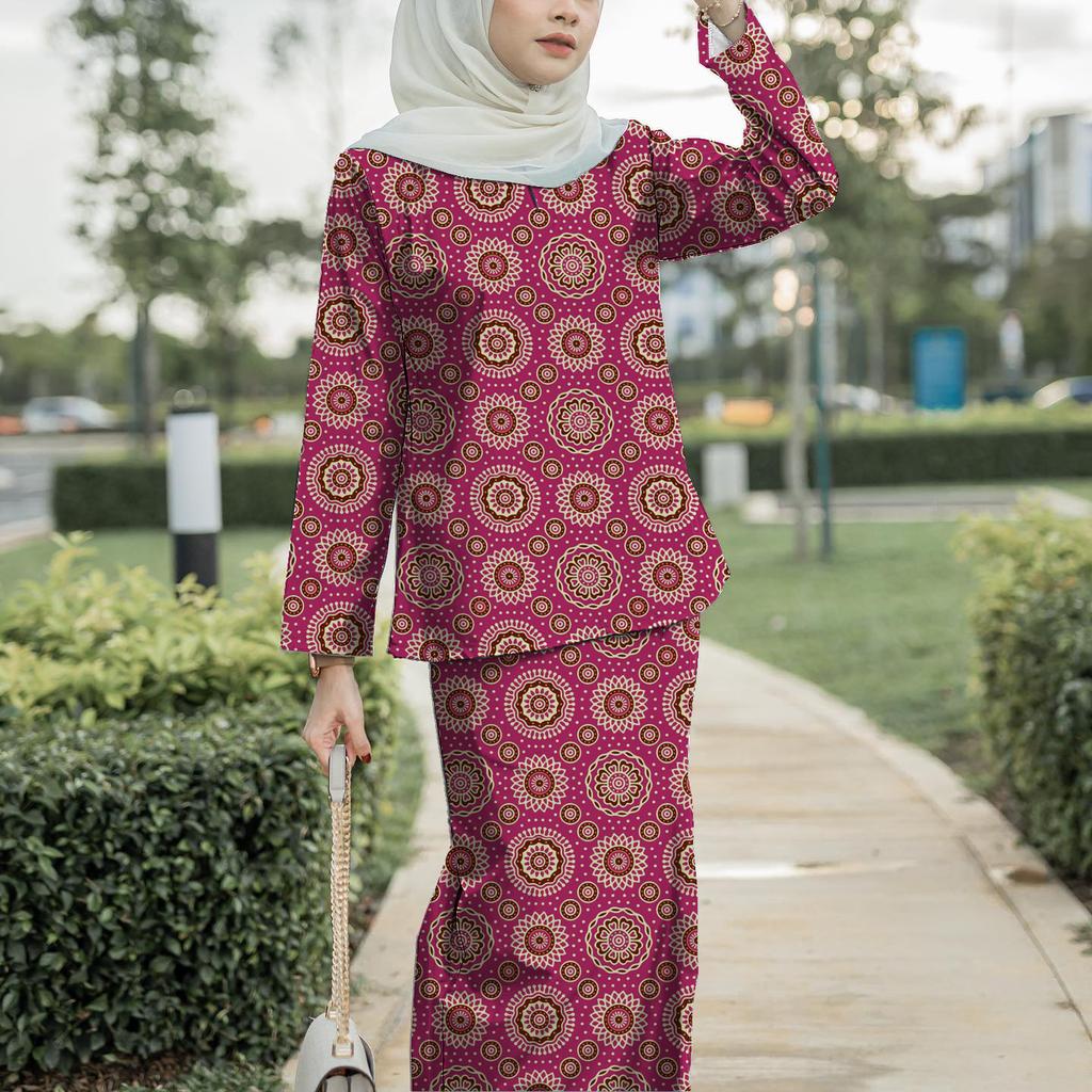 New style printed black series ethnic style suit Kurung Pahang fashionable, comfortable and breathable chiffon fabric ladies dress suit