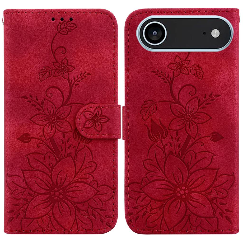 Für iPhone 17 Air Ständerhülle Lily Flower Prägung Leder Handyhülle mit Handschlaufe