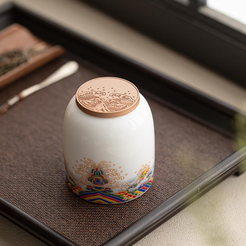 Suet Jade Porcelain High White Porcelain Seawater Jiangya Tea Can High-grade Portable Small Dunhuang Mini Tea Warehouse Sealed Jar