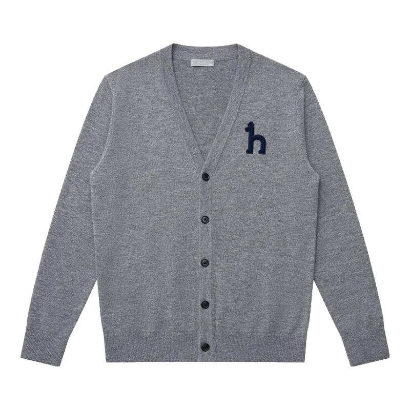 HAZZYS Men's Pure Color V-neck Wool Cardigan ABYZD0BDF51