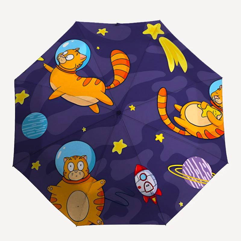 1pc Space Cats Automatic Folding Umbrella, Portable & Foldable Design with 8 Ribs, Casual Outdoor Accessory yy250805117