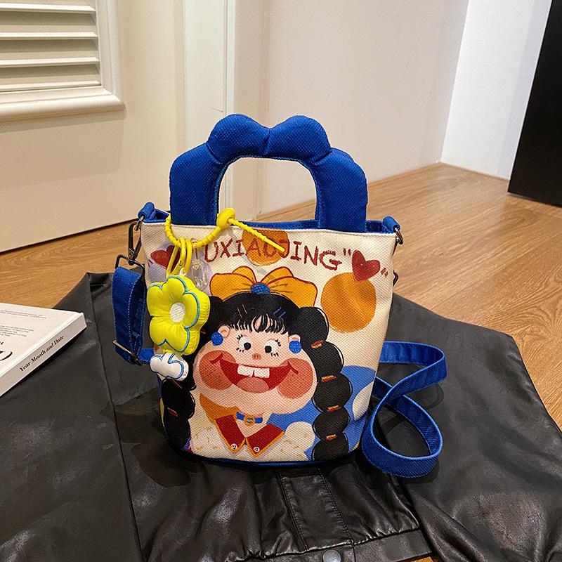 

Charming Cartoon Canvas Tote Bag - Unique Design Without Pendant вершковий/білий