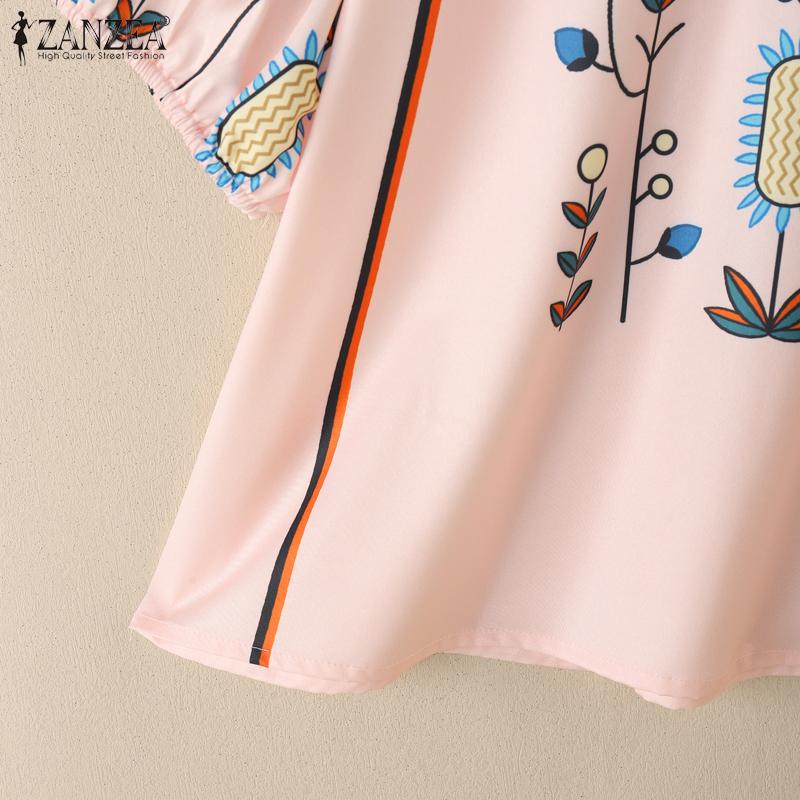 ZANZEA Blusa Feminina Casual de Gola Redonda Solta Manga 3/4 Estampada
