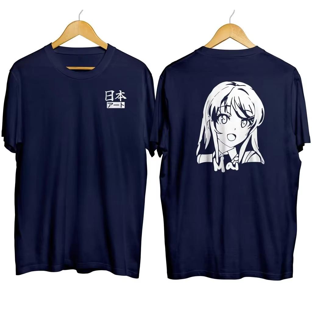 T-shirt Nera Unisex Comoda alla Moda, Grafica Anime di Sakurajima Mai da Rascal Does Not Dream of Bunny Girl Senpai