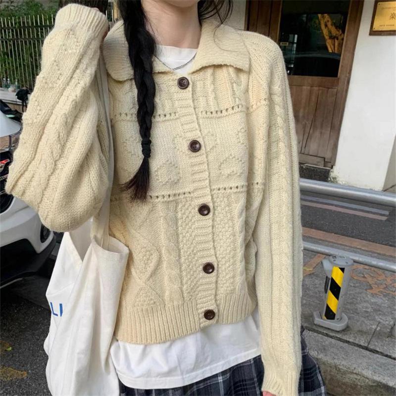 Women's Retro Loose Knit Wool Cardigan - Korean Autumn/Winter Style