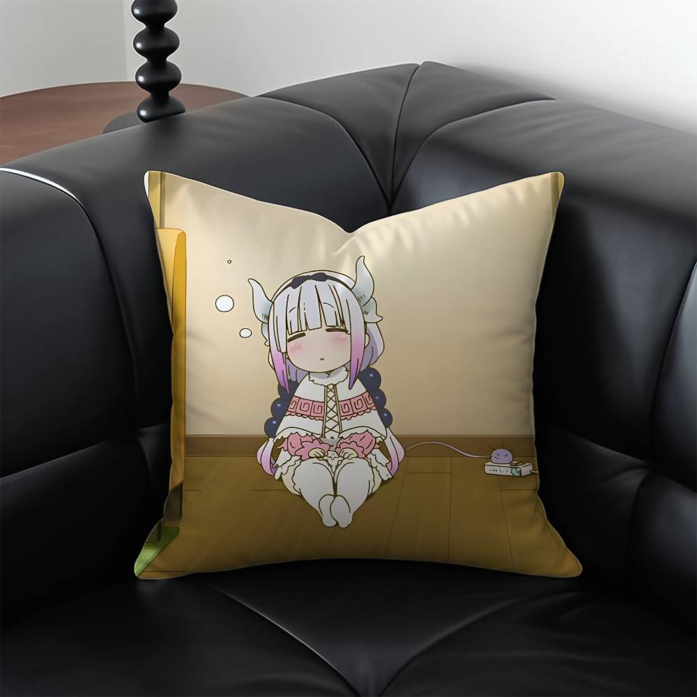 

Cartoon Miss Kobayashis Dragon Maid Pillow Case Anti-dustmite Pillowcase Invisible zipper silky short plush Sofa cushion cover 12x12Inch