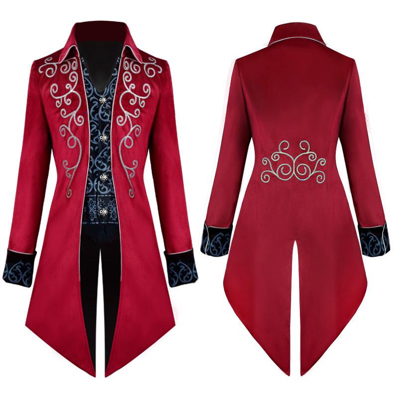 Gothic Victorian Tailcoat Jacket Men Steampunk Medieval Cosplay Costume Male Pirate